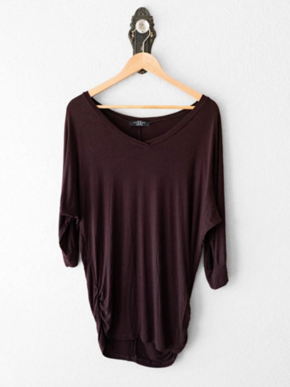 Made By Johnny Brown Tunic Top Dolman Sleeve Oversized Stretch Made USA Medium